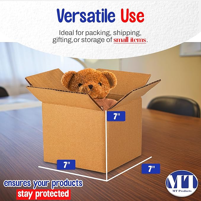 MT Products Sturdy Kraft Corrugated Cardboard Shipping Boxes 7" x 7" x 7" - Image 2