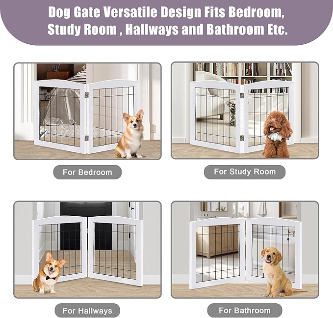 LZRS 2-Panel Freestanding Foldable Wood Dog Gate – Solid Wood & Steel Wire - Image 6