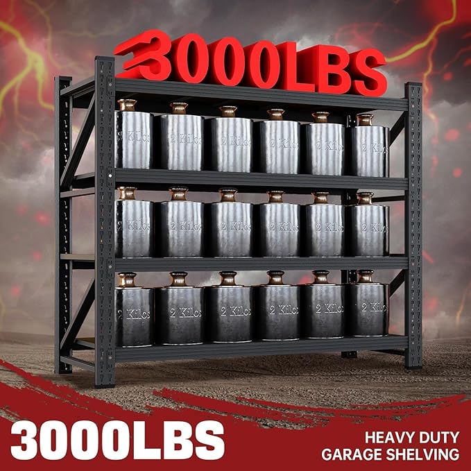 48" W Storage Shelves, 3000LBS Garage Shelving Heavy Duty Metal Adjustable - Image 3