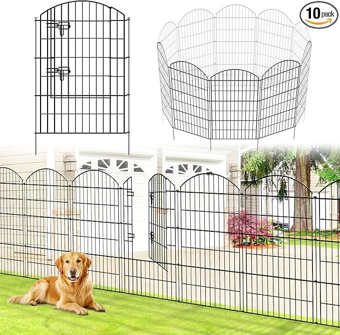 Metal Garden Fence 40 in H x 28 in W 10 Panels Total Length 23 ft, No Need Dig by ThealynGardens