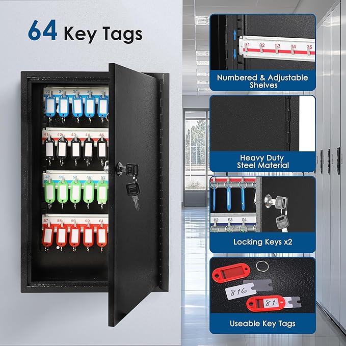 ORIENTOOLS Key Box Steel Key Safe Cabinet, Wall Mount Key Holder Lock Box - Image 4
