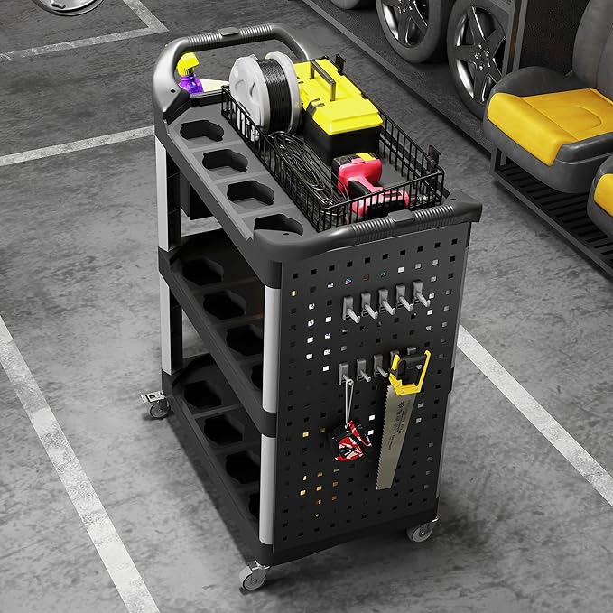 HOMCOM 3 Tier Utility Cart on Wheels, Rolling Tool Storage - Image 9