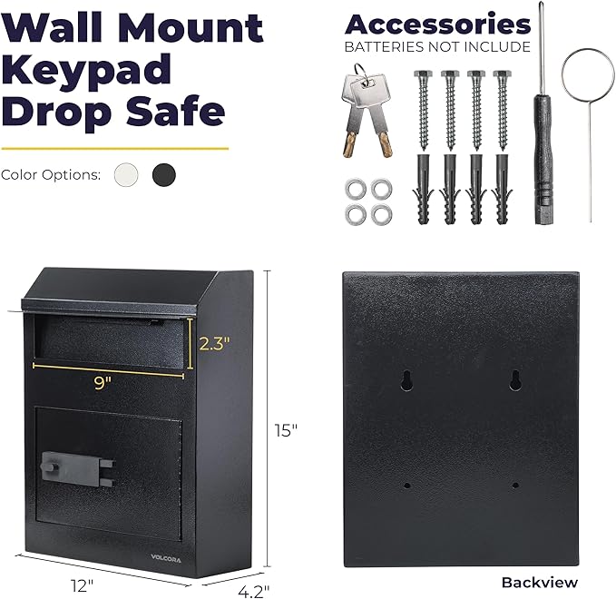 Volcora Key Drop Box with Lock, Drop Slot Depository Safe Box Digital Keypad - Image 5