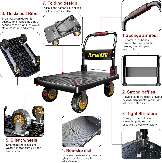 Platform Truck, Foldable Push Cart Dolly - Image 5