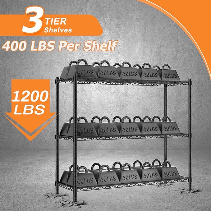 Storage Shelves Heavy Duty, 3-Tier Adjustable Metal Industrial Utility Shelf - Image 4