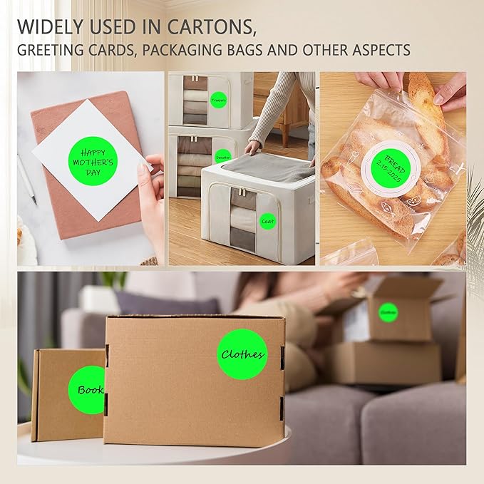 PARLAIM 3" Diameter Round Fluorescent Green Color Coding Sticker, 4 Rolls - Image 7