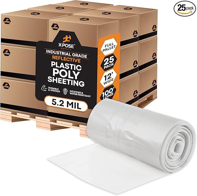 Xpose Safety Clear Plastic Sheeting – 12' x 100' Rolls – Heavy Duty 5.2 Mil by XposeSafety