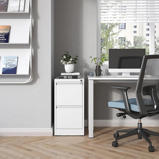 2 Drawer File Cabinet with Lock, Steel Vertical Filing Cabinets - Image 2