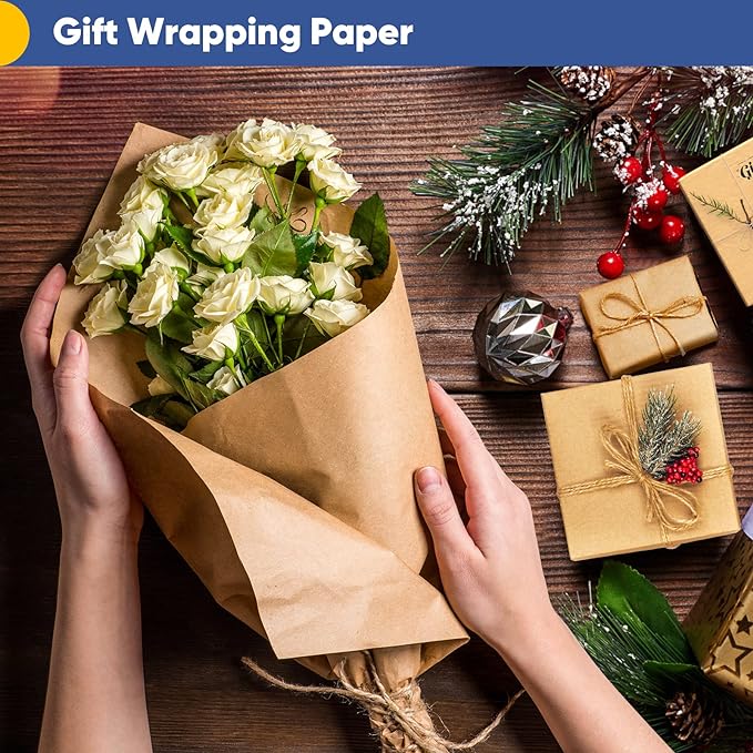Vanhench Brown Wrapping Paper Roll, Craft Kraft Packing Paper 17.5"x 1200" - Image 3