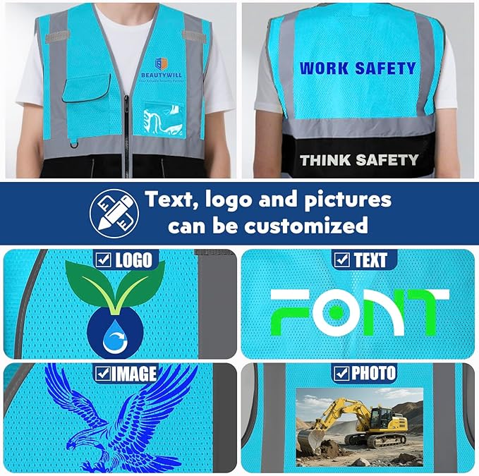BeautyWill 10/20 Pack Custom Logo Safety Vest, Bulk High Visibility Class 2 - Image 6