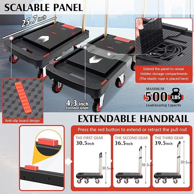 Collapsible Hand Truck w/Foldable Basket & Brake Wheel, Retractable Platform & - Image 2