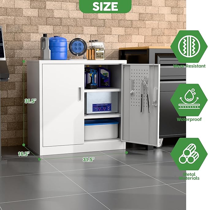 Metal Storage Cabinet with Lock, Lockable Metal Garage Cabinet with Pegboards - Image 3