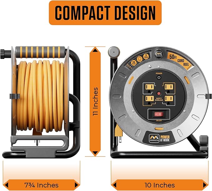 Masterplug 50ft Cord Reel, Metal Steel Cable Drum, Retractable Extension Lead - Image 7
