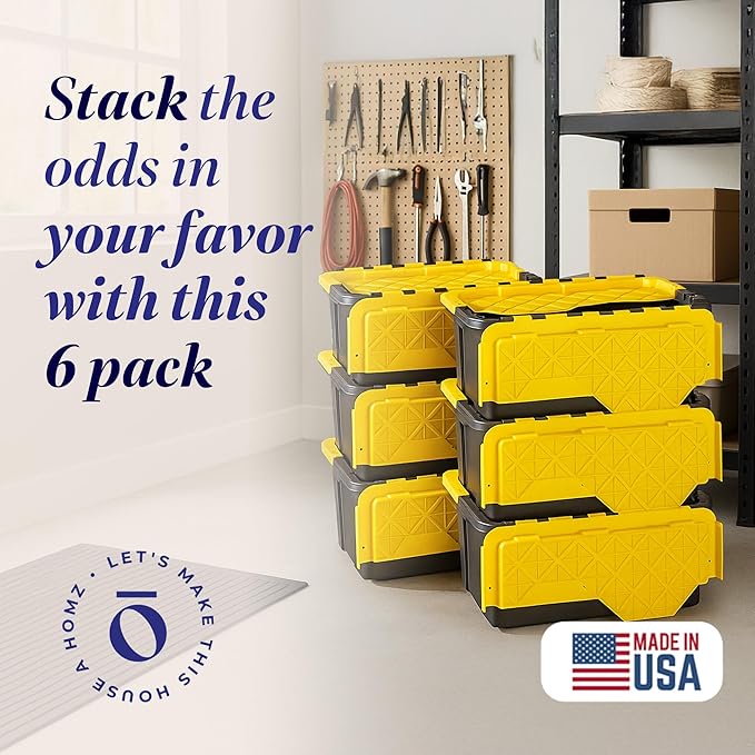 HOMZ 6-Pack Durabilt Tote, Heavy Duty Plastic Storage Bins - Image 2