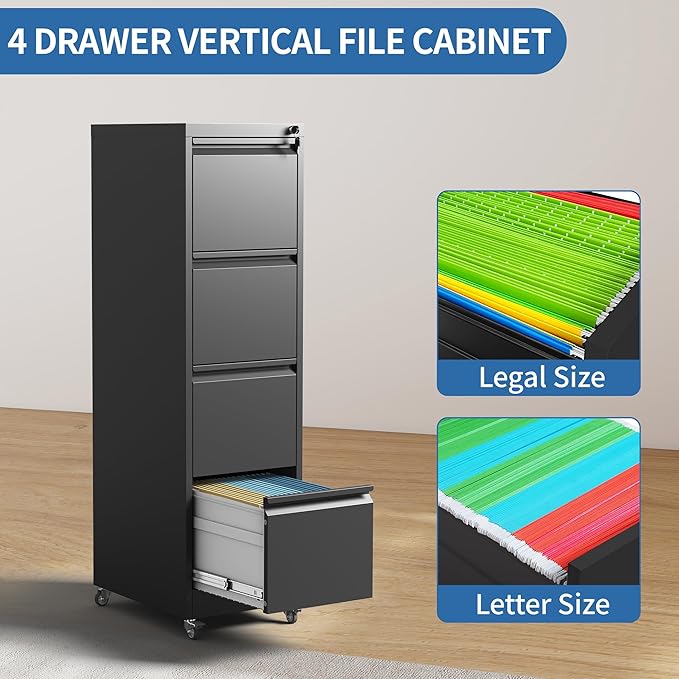 4 Drawer Mobile File Cabinet, Metal Filing Cabinet - Image 6