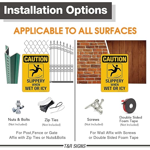 Slippery When Wet Or ICY Sign, Caution Sign, 2 Pack, UV Protected, Waterproof - Image 4