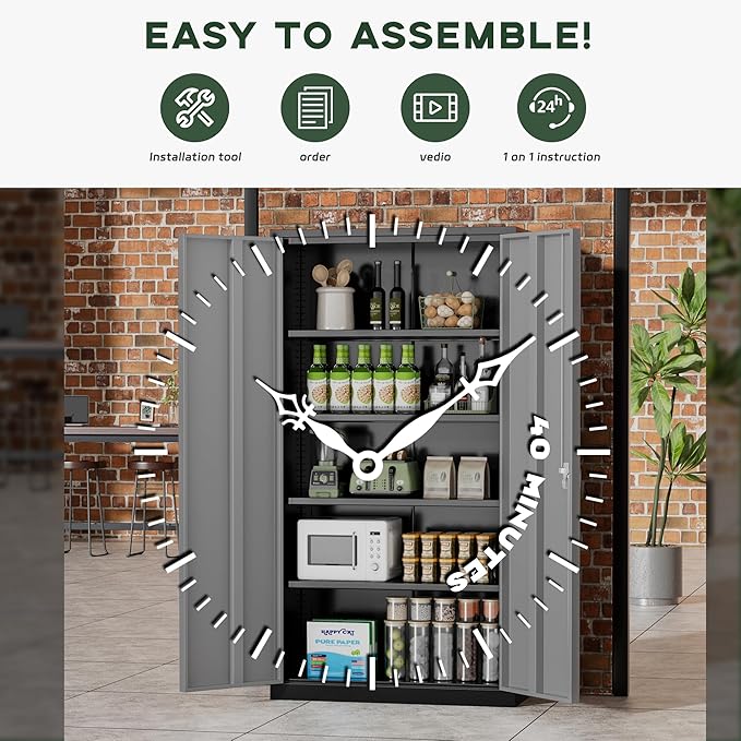 Greenvelly Metal Storage Cabinet, Lockable Steel Cabinet - Image 6