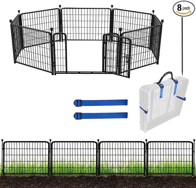 ADAVIN 24 in Garden Fence with Gate, 8 Panels Total 19.7 Ft, Heavy Duty Iron by ADAVIN
