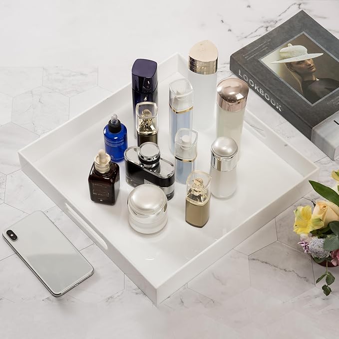 Glossy White Sturdy Acrylic Serving Tray - Image 6