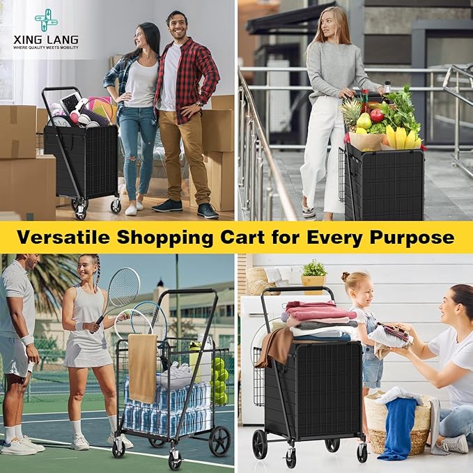 4.7 Cu Ft Folding Shopping Cart - 480 LB Capacity Grocery Cart - Heavy Duty - Image 9