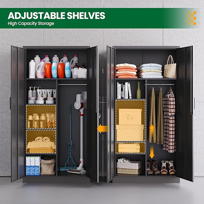 Broom Closet with Lock, Metal Storage Cabinet 36" Wide, 5-Tier Steel Utility - Image 6