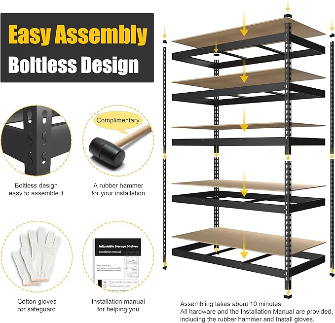 PrimeZone 3 Pack Heavy Duty Adjustable 5 Tier Garage Storage Shelves - Image 5