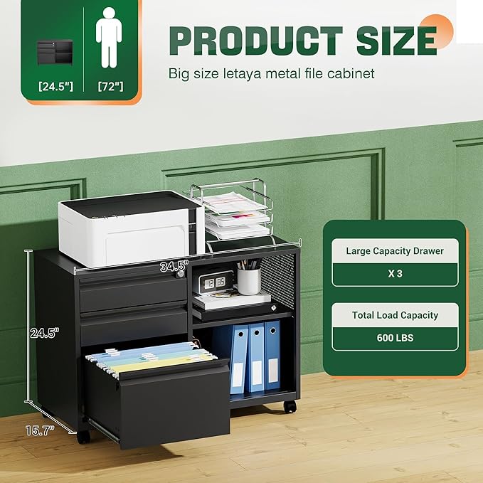 Letaya Mobile 3 Drawer File Cabinet - Image 3