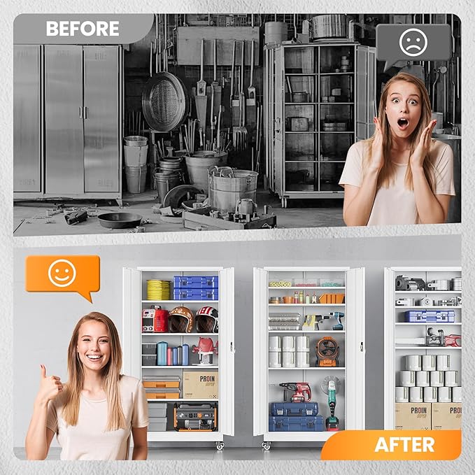 Garage Storage Cabinet with Doors and Shelves, Garage Cabinets with Wheels - Image 9
