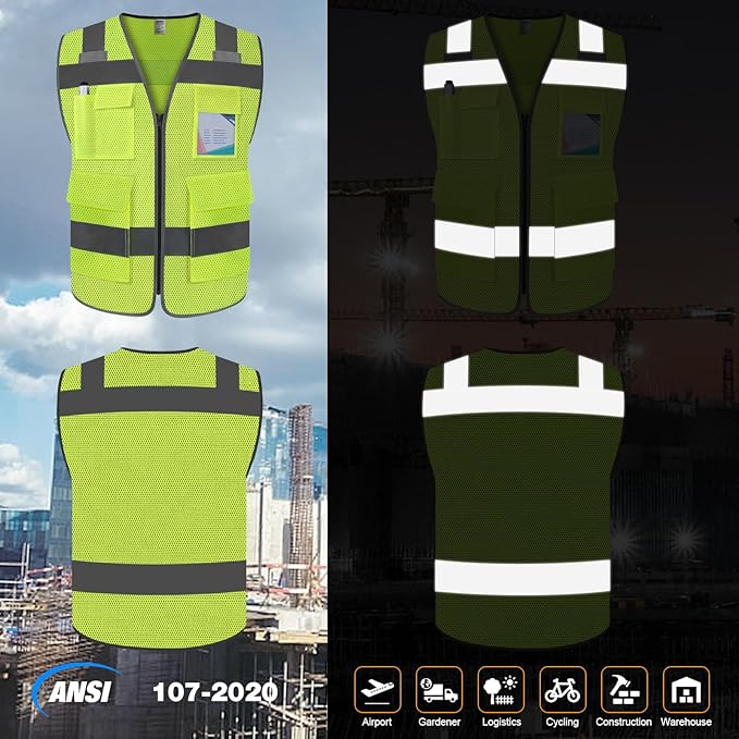 TCCFCCT Mesh Safety Vest for Men Women 5 Pockets Reflective Vest - Image 2