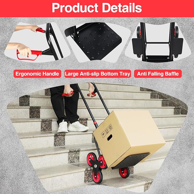 RedSwing Stair Climbing Hand Truck - 330lb Heavy Duty 6-Wheel Dolly Cart - Image 3