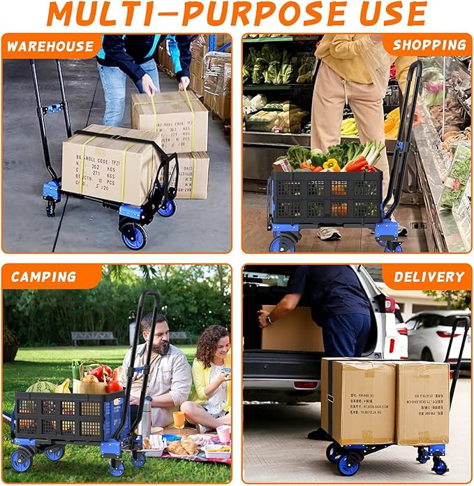 2-in-1 Folding Hand Truck with Folding Basket, Hand Truck with Retractable - Image 6
