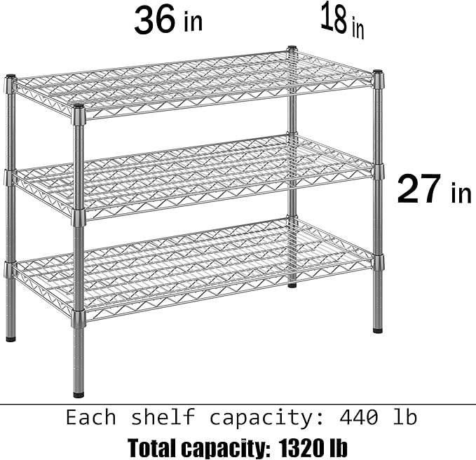 18" Deep x 36" Wide x 27" Height Wire Shelving Kit | 3-Tier | NSF Commercial - Image 3