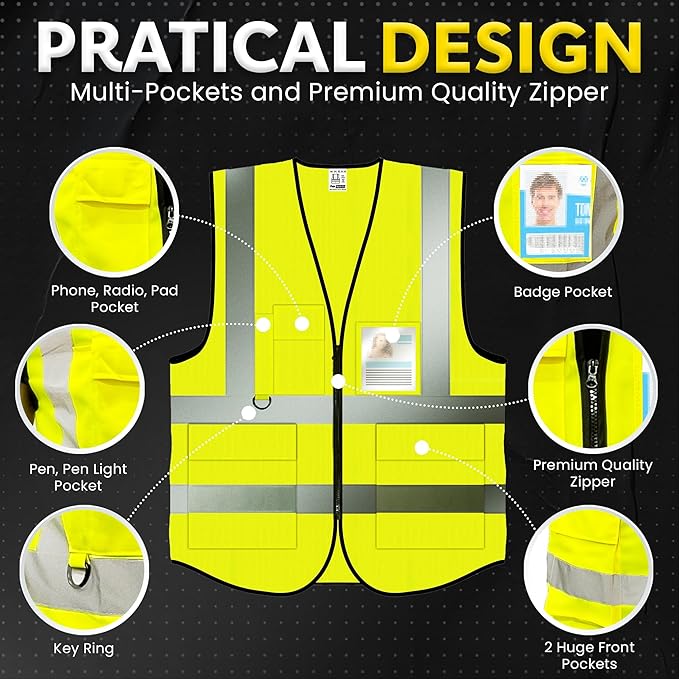 PeerBasics Safety Vest 5 Pack, ANSI Class 2, Reflective, - Image 4