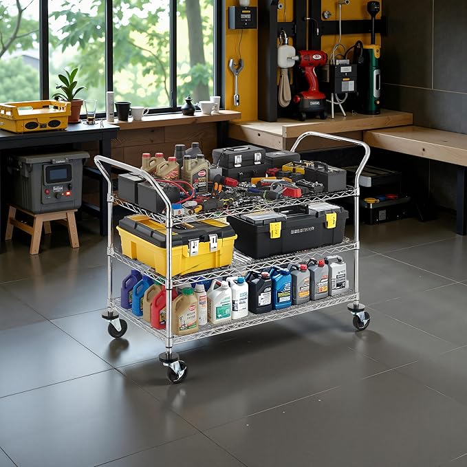 Finnhomy 3-Tier Commercial Grade Rolling Cart, Heavy Duty Utility Carts - Image 6