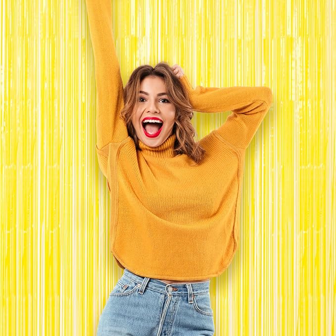 3 Pack 3.3 x 8.2 ft Pastel Yellow Foil Fringe Backdrop Curtains, Tinsel - Image 6