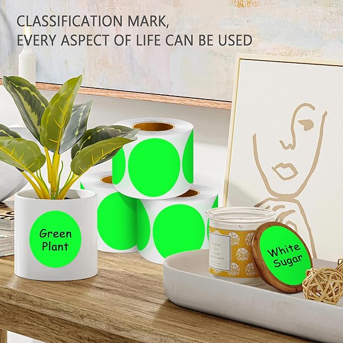 PARLAIM 3" Diameter Round Fluorescent Green Color Coding Sticker, 4 Rolls - Image 5