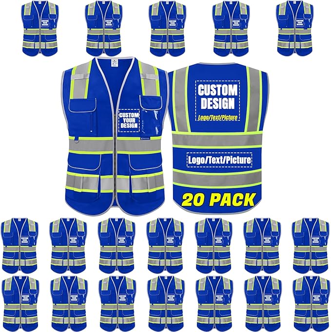 BeautyWill Custom Logo 10 Pockets Safety Vest Class2 ANSI Certified High by BeautyWill