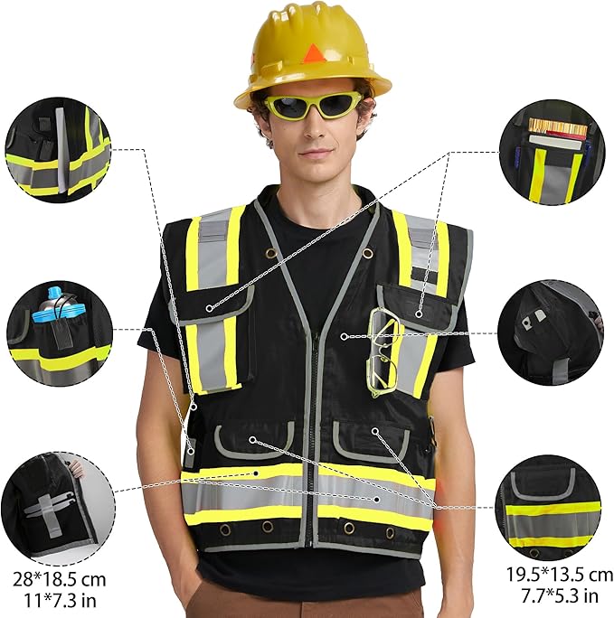 AYKRM Heavy Woven cotton High Vis Reflective work construction safety vest - Image 2