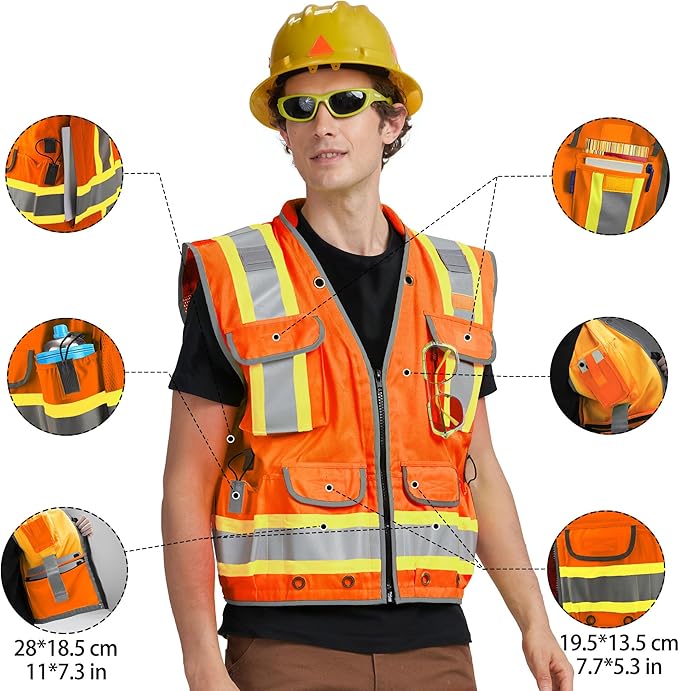 AYKRM Heavy Woven cotton High Vis Reflective work construction safety vest - Image 2