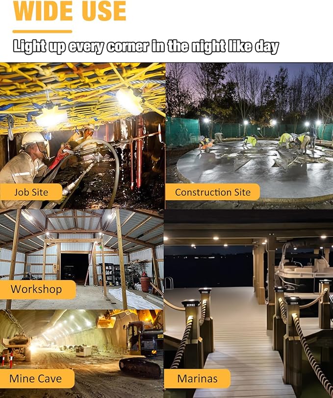 LED Construction String Light 100FT, 130W 16000Lm Industrial LED String Work - Image 8