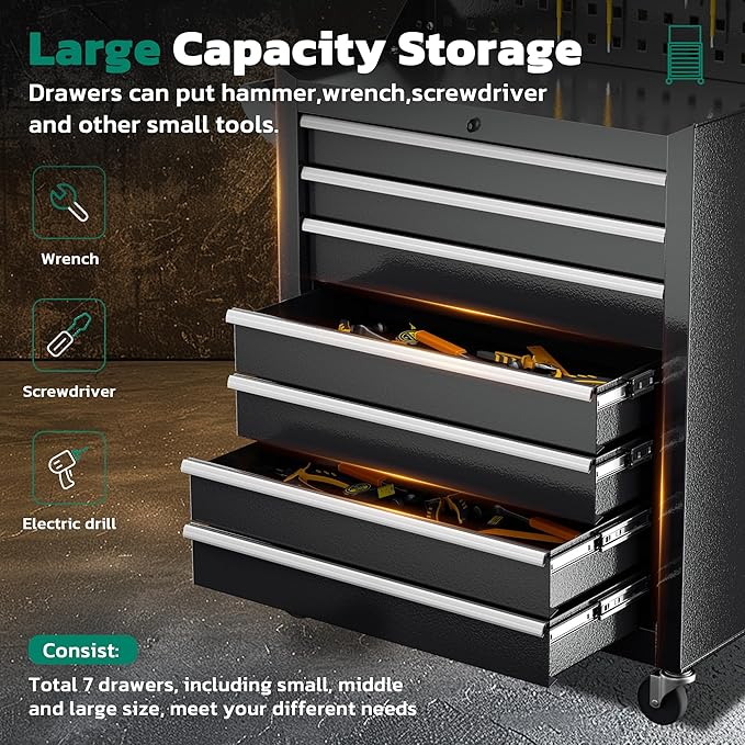 Greenvelly 7-Drawer Metal Tool Chest, Rolling Tool Chest - Image 9
