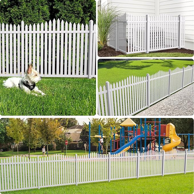 Patio Outdoor Fence 36"Hx84"L White Vinyl Picket Fence Panels Privacy Fence - Image 7