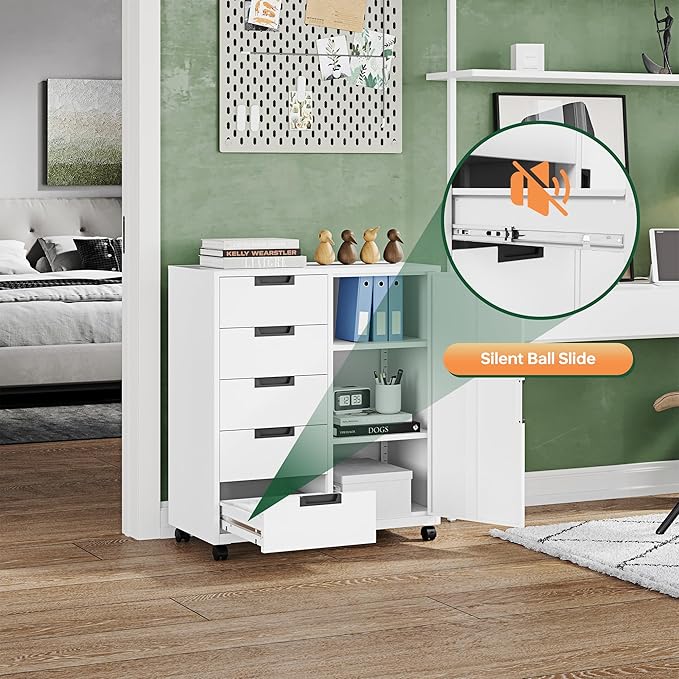 Letaya 5 Drawer Storage Cabinet, Mobile Printer Stand - Image 7