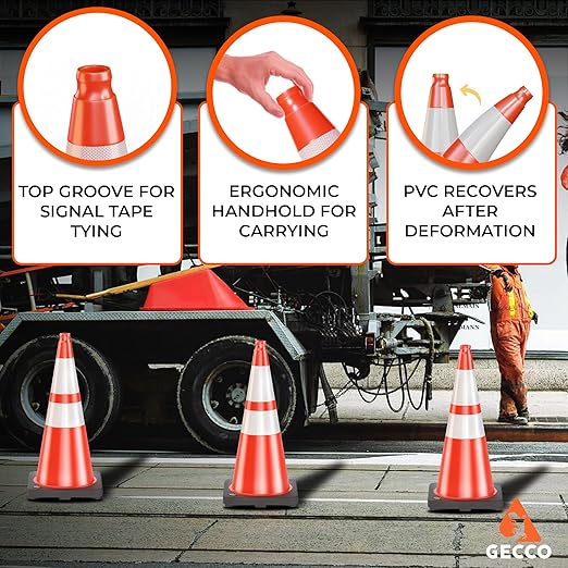GECCO ™ 28 Inch 7 Lb Heavy Duty Orange Traffic Cones in Bulk | Durable Safety - Image 5