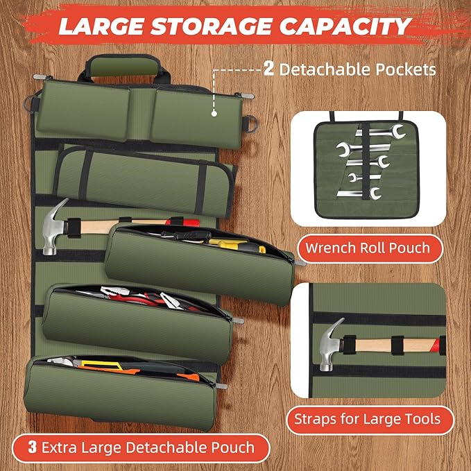 Tool Roll Up Bag, Gifts for Men Dad Husband Him, 1680D Portable Tool Storage - Image 3