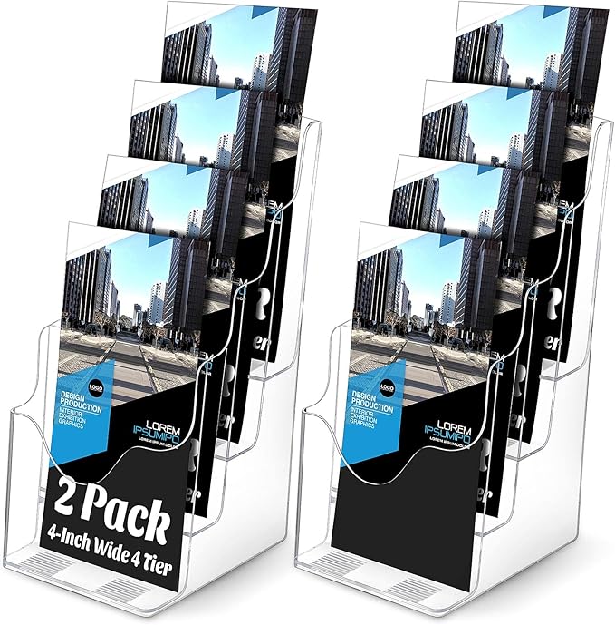 Crtiin 2 Pack 4 Tier Acrylic Brochure Holder Display Stand 4 x 9 Inch, Pamphlet by Crtiin