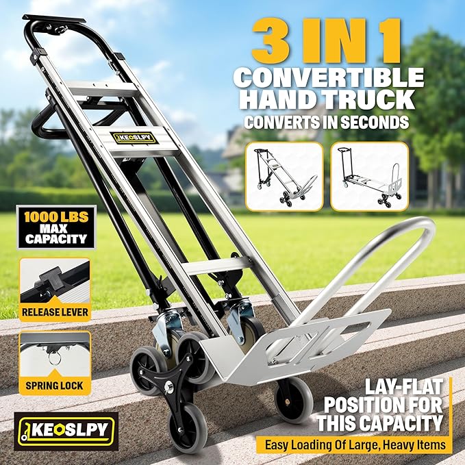3 in 1 Industrial Convertible Hand Truck Dolly Heavy Duty, 1000LB Capacity - Image 2