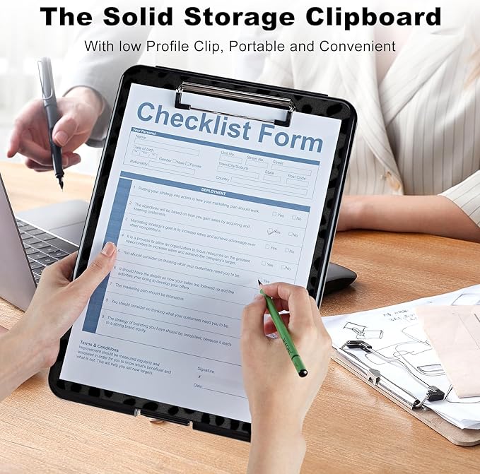 Clipboard with Storage, Plastic Storage Clipboard with Low Profile Clip - Image 4