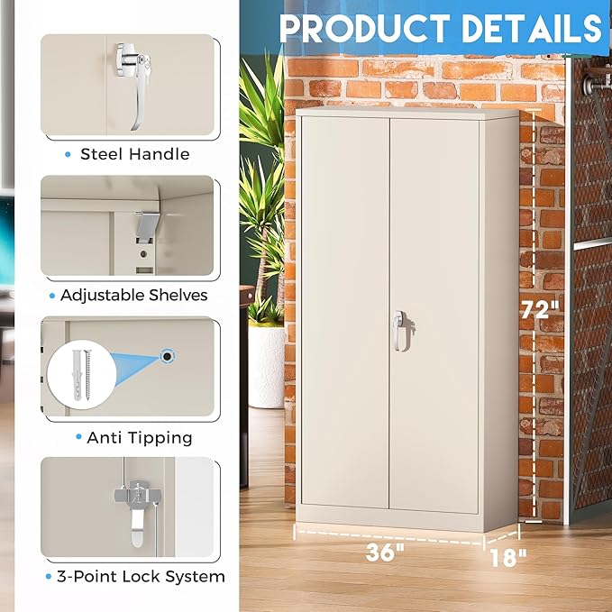 Greenvelly Garage Storage Cabinet, Steel File Cabinet - Image 3