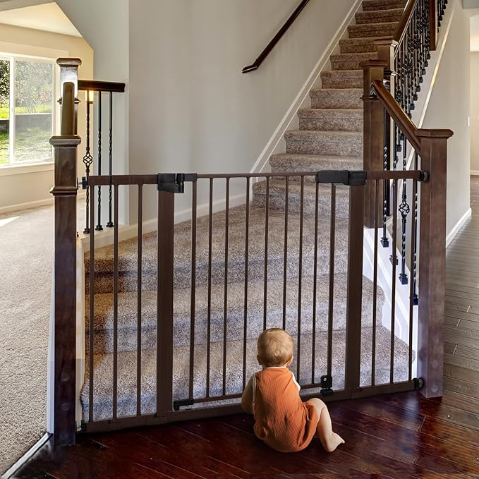 BABELIO Baby Gate with Black Wood Pattern, 29-48 Inch Auto Close Dog Gate - Image 2